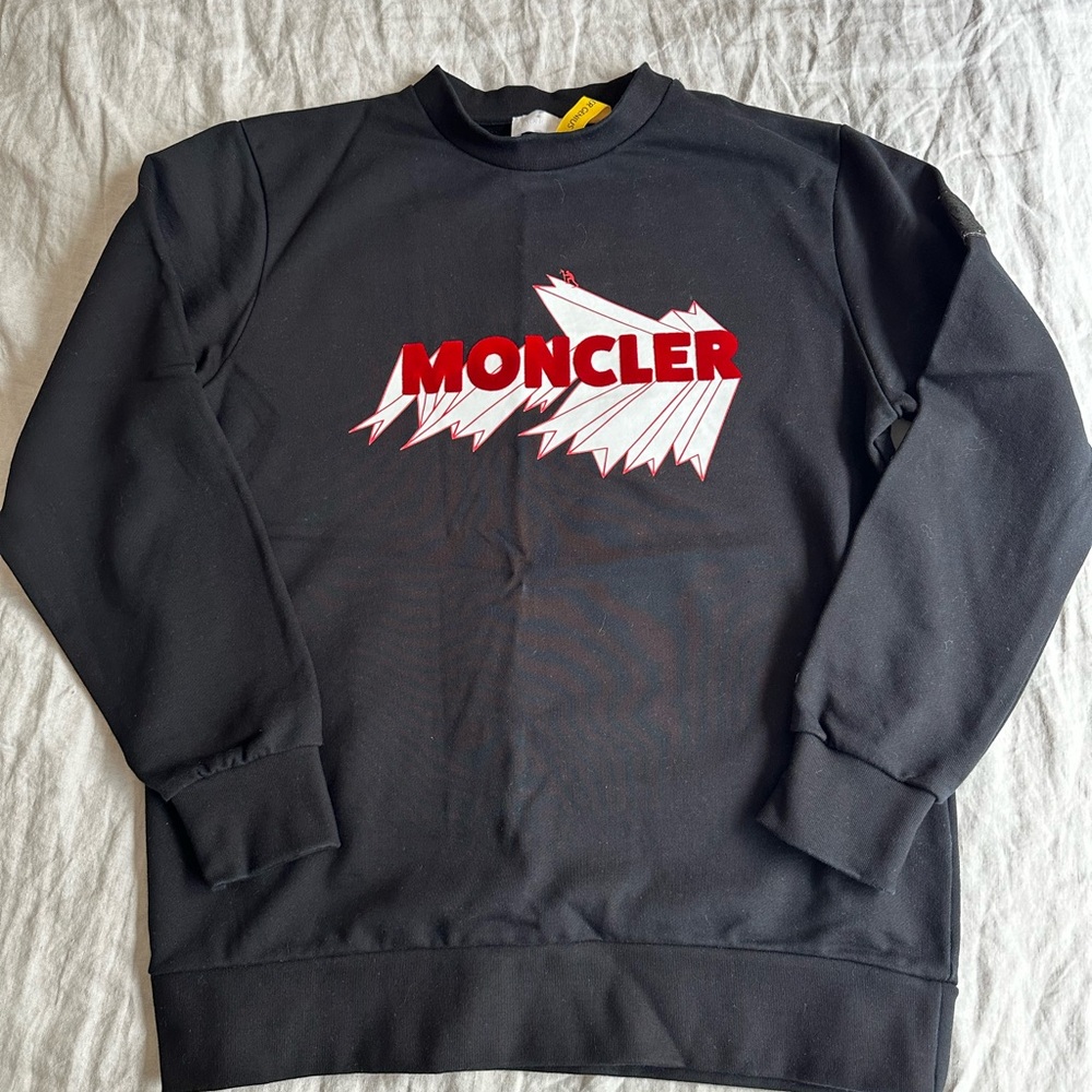 Moncler Black Crewneck Sweater with Red Logo